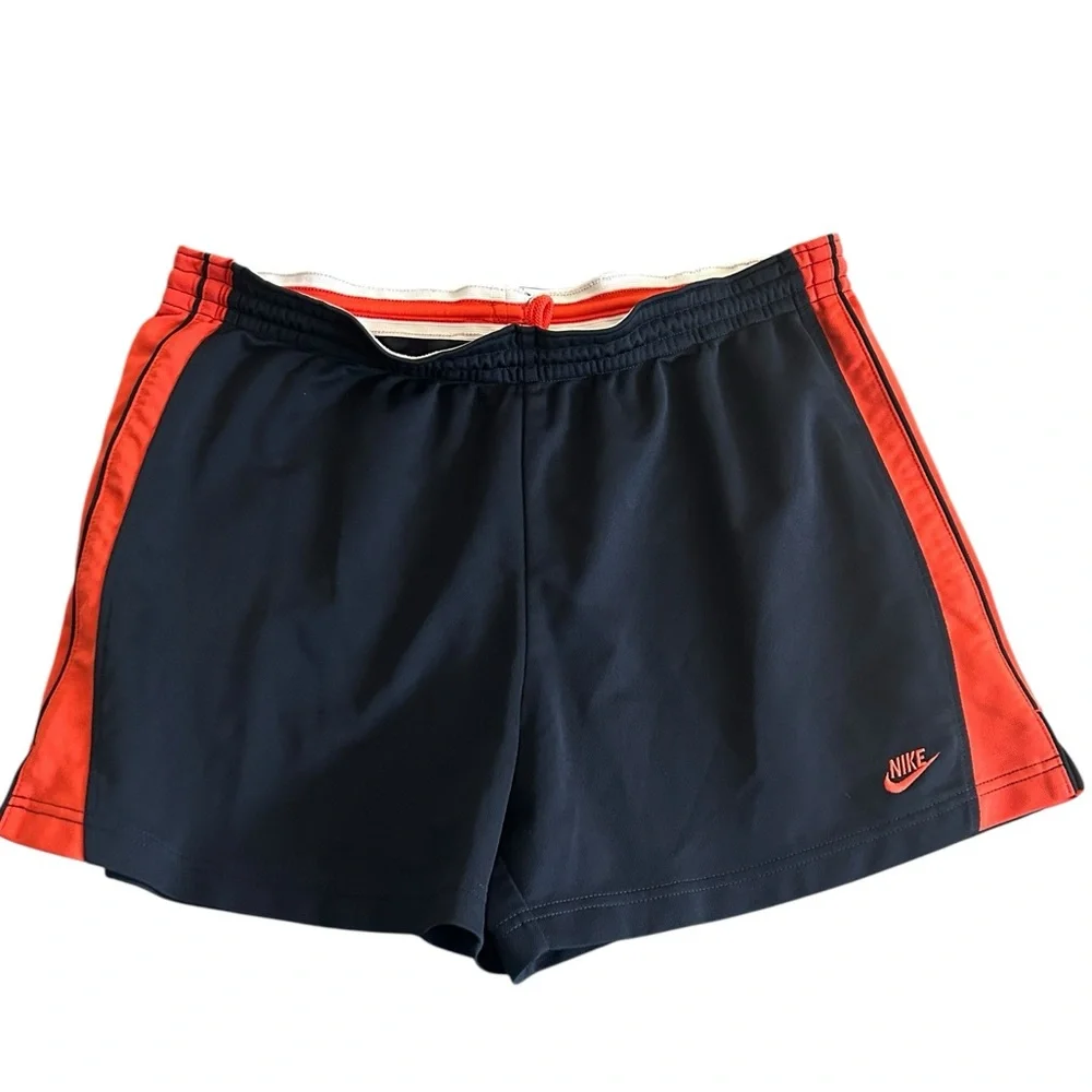 Nike Men’s Retro Athletic Shorts – Navy Blue with Orange Stripes –‎ Size XL